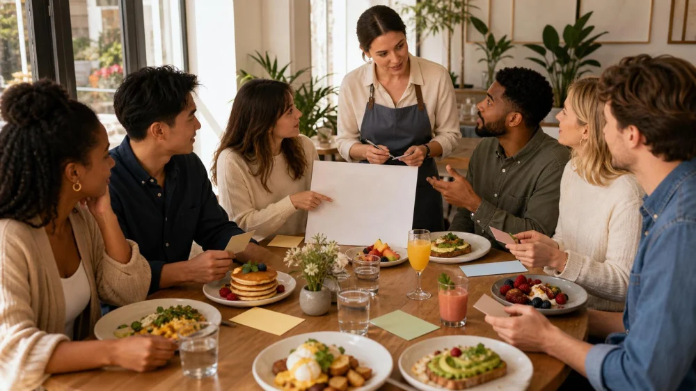 Brunch Group Order: Confirm Names, Allergies, and Split Checks