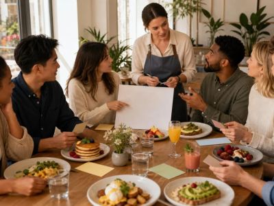 Brunch Group Order: Confirm Names, Allergies, and Split Checks