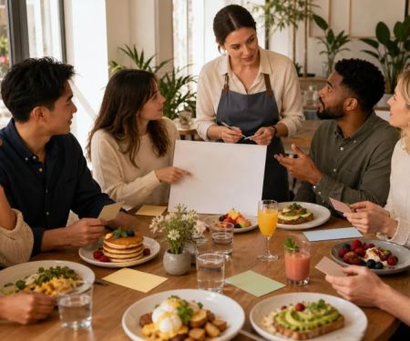 Brunch Group Order: Confirm Names, Allergies, and Split Checks