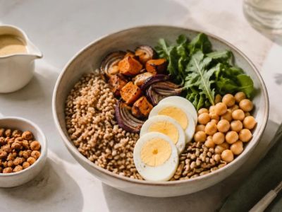 Brunch Grain Bowl: Base, Protein, Crunch, and Dressing