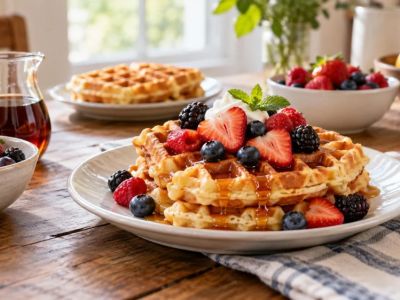 Belgian Waffle Choice: Crispness, Fruit, and Syrup Balance