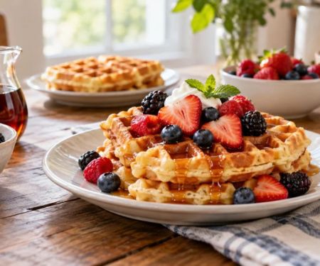 Belgian Waffle Choice: Crispness, Fruit, and Syrup Balance